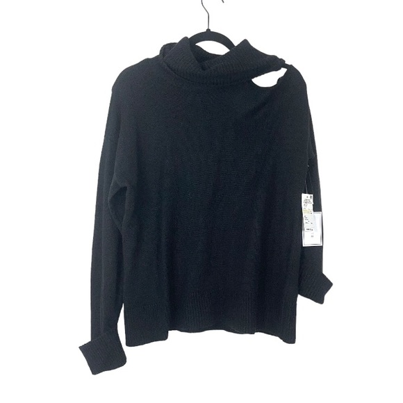 1. State Cold-Shoulder Cuffed Turtleneck Sweater long sleeve black size medium - Picture 4 of 11